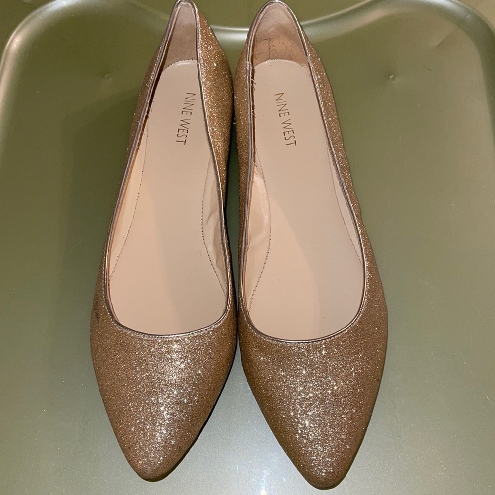 Size 12 Nine West Sparkling Gold Flats